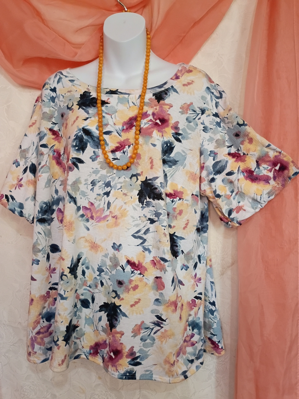 I.N. Studio Floral Scoop-Neck Short Sleeve Top in White, Yellow, Blue, Pink